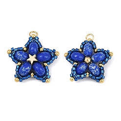 Синий Подвески из стеклянного бисера ручной работы и синтетических окрашенных бусин императорской яшмы, звезда, с 304 петлей из нержавеющей стали с открытыми кольцами, синие, 27x28.5x8.5 мм, отверстие : 3 мм