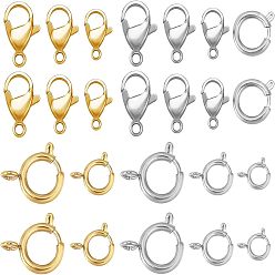 Mixed Color 12Pcs 6 Style 304 Stainless Steel Lobster Claw Clasps and 12Pcs 6 Style Spring Ring Clasps, Mixed Color, 8~17x6~12x1.5~2.5mm, Hole: 1.5~7.5mm, 24Pcs/box