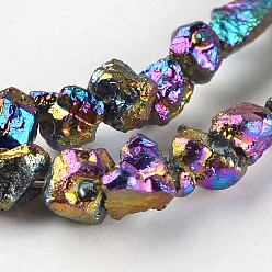 (966) Внутренний цвет Кристалл / Лиловато-лиловый на подкладке Гальванизированный натуральный камень кости дракона, самородки, с покрытием разноцветным, 6~12x6~8x4~7 мм, отверстие : 0.8~1 мм, около 58~60 шт / нитка, 15.5 дюйм ~ 15.7 дюйм