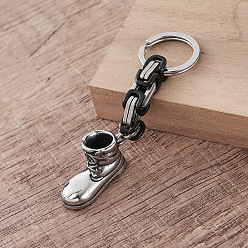 Stainless Steel Color Biker Style 304 Stainless Steel Tactical Boot Keychains, with Split Key Rings & Byzantine Chains, Stainless Steel Color, 70mm