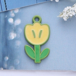 Yellow Spray Painted Alloy Enamel Pendants, Flower, Yellow, 23x12mm