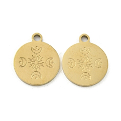 Луна Ионное покрытие (ip) 316l подвески из хирургической нержавеющей стали, без никеля , реальный 18 k позолоченный, плоский круглый шарм, луна, 18x15x1.5 мм, отверстие : 2.2 мм