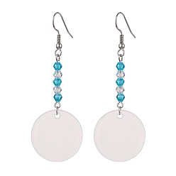 Плоский Круглый Пустые акриловые серьги с подвесками, Со стеклянным бисером, плоско-круглые, 70x24.5 мм