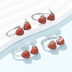 Красный Камень Серьги-гвоздики в форме сердца из натуральной красной яшмы ко Дню святого Валентина, с латунными застежками для сережек с гальваническим покрытием, платина, 26x10 мм