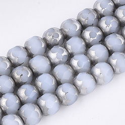 Rauch weiss Galvanisieren Glasperlen, Halb Silber plattiert, imitatorische Jade, facettiert, Runde, Rauch weiss, 8~8.5x7~8 mm, Bohrung: 1 mm, ca. 40 Stk. / Strang, 11.8 Zoll