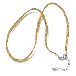 Goldenrod 3.5MM Polyester Metallic Cord Braided Cord Necklace Making, with Brass Findings and 202 Stainless Steel Lobster Claw Clasps, Long-Lasting Plated, Rack Plating, Stainless Steel Color, Goldenrod, 16.14 inch(41cm)~18.11 inch(46cm)