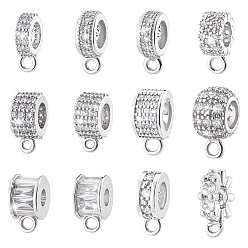 Платина 12 шт. 12 стили латунные микропаве кубические циркониевые трубчатые дужки, платина, 9~12x4~10x3~10 мм, отверстие : 1~2 мм, 1 шт / стиль