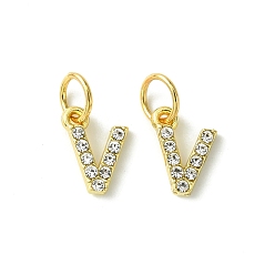 Letter V Rack Plating Alloy Rhinestone Pendants, Cadmium Free & Lead Free, 26 Letter, Letter V, 11x2~9x2mm, Hole: 3.5mm