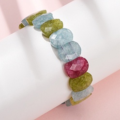 Белый Нефрит Браслеты из окрашенного натурального белого нефрита, эластичные, унисекс., овальные, бусины : 14x10x5 мм, внутренний диаметр: 2.17 дюйм (5.5 см)