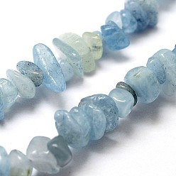 Light Sky Blue Natural Aquamarine Beads Strands, Chip, Grade AA, Light Sky Blue, 3~5x7~13x2~4mm, Hole: 0.4mm, about 31.5 inch(80cm)
