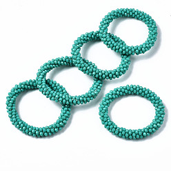 Medium Turquoise Faceted Opaque Glass Beads Stretch Bracelets, Torsade Bracelets, Random Color Rope, Rondelle, Medium Turquoise, Inner Diameter: 2 inch(5cm)