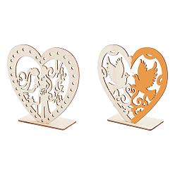 BurlyWood 2 Sets 2 Style Density Board Display Decorations, Valentine's Day, Ornament Gift, Heart, BurlyWood, 15x15x0.25cm, Setting: 9.7x5x0.25cm, 1 set/style