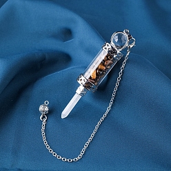 Тигровый глаз Натуральные тигровые глазные чипсы бутылка желаний маятник для биолокации большие подвески, с платиновым покрытием из мяса, 270 мм