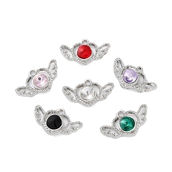 Platinum Rack Plating Alloy Pendants, with Rhinestone, Wing, Mixed Color, Platinum, 13.5x22x5mm, Hole: 2mm