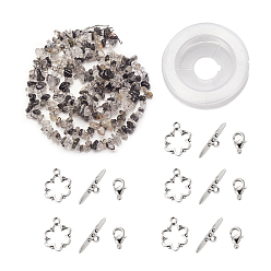Rutilated Quartz DIY Bracelets Necklaces Jewelry Sets, Natural Black Rutilated Quartz Chips Beads Strands, Toggle Clasps, Lobster Claw Clasps and Elastic Wire, 12.6x10.6x2.1cm