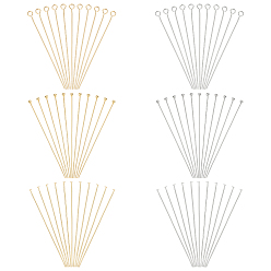 Золотой & Цвет Нержавеющей Стали 600 шт. 6 виды 304 штифты с плоской головкой, шарообразной головкой и ушком из нержавеющей стали, золотые и нержавеющая сталь цвет, 50x0.6~0.7 мм, Руководитель: 1.5~1.8 mm