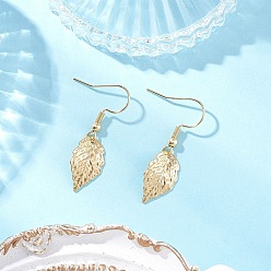 Золотой 304 из нержавеющей стали болтаться серьги, лист, золотые, 35x10.5 мм