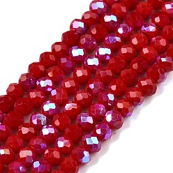 (123L) Белый крем непрозрачный блеск Гальванизировать непрозрачные сплошной цвет стеклянные бусы пряди, с половиным покрытием цвета радуги, граненые, рондель, огнеупорный кирпич, 2.9~3.3x2 мм, отверстие : 0.8 мм, около 135~140 шт / нитка, 32~34 см