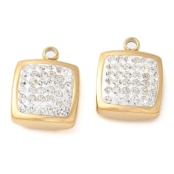 Золотой Подвески со стразами из полимерной глины, с 304 фурнитурой из нержавеющей стали, ручная полировка, квадратный шарм, ионное покрытие (ip), золотые, 12x9.5x5.5 мм, отверстие : 1.4 мм