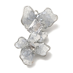 Платина Подвески-коннекторы из прозрачного кубического циркония и стекла с цветком, без кадмия, без никеля и без свинца, с эмалью, платина, 32.5x19.5x10.5 мм, отверстие : 1.4 мм