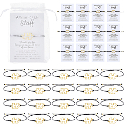 Golden Waxed Cotton Cord Bracelets, with Alloy Charms and Paper Card and Organza Gift Bags, Golden, Inner Diameter: 1.97 inch(5cm)