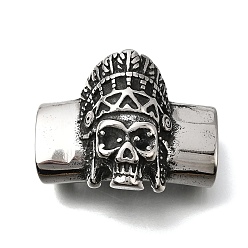 Skull Хэллоуин 304 Подвески-слайды из нержавеющей стали, для изготовления кожаных браслетов, прямоугольные, античное серебро, череп, 33x26.5x15.5 мм, отверстие : 13x7 мм