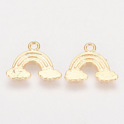 Настоящее золото 18K Латунь прелести, без никеля , реальный 18 k позолоченный, радуга, золотые, 10.5x13.5x1 мм, отверстие : 1.5 мм