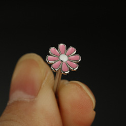 Нержавеющая Сталь Цвет 316l хирургические кольца для языка из розовой эмали из нержавеющей стали, цветок ромашка, цвет нержавеющей стали, 16 мм, штифты : 1.6 мм