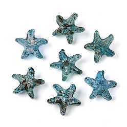 Темно-бирюзовый Прозрачные стеклянные бусины пикассо, морская звезда, темные бирюзовый, 14.5~15x16x8.5~9 мм, отверстие : 1~1.1 мм, Около 375 шт / фунт