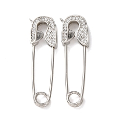 Платина Латунные микропаве прозрачные подвески с фианитом, подвески-скрепки, платина, 34x10x3.5 мм, отверстие : 1.2 мм