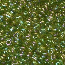 Green Yellow Round Glass Seed Beads, Transparent Colours Rainbow, Round, Green Yellow, 4mm