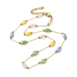 Золотой 304 нержавеющая сталь со стеклянными ожерельями, красочная звезда и прямоугольник для женщин, золотые, 15.28 дюйм (38.8 см)