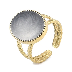 Настоящее золото 18K Ионное покрытие (ip) 304 овальные манжетные кольца из эмали из нержавеющей стали, открытые кольца для женщин, реальный 18 k позолоченный, регулируемый