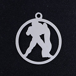 Aquarius Tarnish Resistant 201 Stainless Steel Pendants, Constellation, Stainless Steel Color, Aquarius, 20.5x18x1mm, Hole: 1.5mm