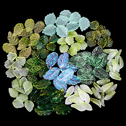 (52) Непрозрачная лаванда 140 шт. 14 стили подвески из окрашенного и нагретого стекла, лист, разноцветные, 15~28x8~17.5x3~7 мм, отверстие : 1~1.5 мм, 10 шт / стиль