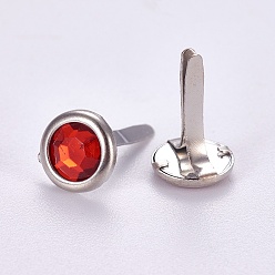 Red Iron Brads, with Acrylic Rhinestone, For Scrapbooking, Photo Album, DIY Paper Cards Decoration, Platinum, Red, 14mm, Flat Round: 8x1.5mm