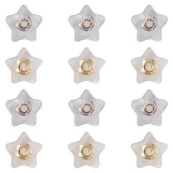 Golden & Silver 12Pcs 2 Colors Silicone Ear Nuts, Silicone Cover Ear Nuts with Brass Findings, Star, Cadmium Free & Nickel Free & Lead Free, Golden & Silver, 6x6x5mm, Hole: 0.7mm, 6Pcs/color
