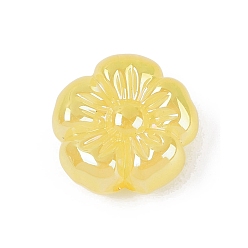 Jaune Champagne Placage uv perles acryliques opaques, fleur, iridescent, jaune champagne, 19x19.5x9.5mm, Trou: 2.8mm