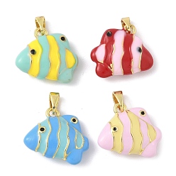 (52) Непрозрачная лаванда Латунь эмаль подвески, рыбы прелести, реальный 18 k позолоченный, без кадмия, без никеля и без свинца, разноцветные, 16x18x7 мм, отверстие : 4x2.5 мм