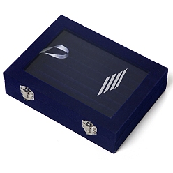 Полуночно-синий Бархатные кольца ювелирные изделия ddisplay box, прямоугольные, темно-синий, 20x15x4.5 см