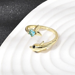 Dolphin Манжеты из латуни с микро паве кубический цирконий для женщин, открытые кольца, золотые, дельфин, размер США 7 1/4 (17.5 мм)