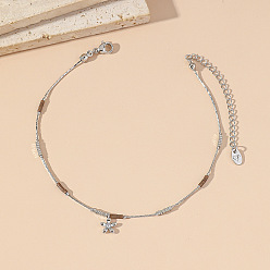 Кокосово-Коричневый Браслет на лодыжку из нержавеющей стали и стекла с подвеской в виде цветка, инкрустированной прозрачными кубическими циркониями 304, цвет нержавеющей стали, кокосового коричневый, 7-7/8 дюйм (200 мм)