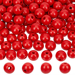 Red Spray Painted Round Natural Schima Wood Beads, Red, 16mm, Hole: 4mm, 150pcs/set
