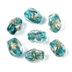 Темно-бирюзовый Ручной работы золотые и серебряные шарики фольги стекла, самородки, темные бирюзовый, 12.5~14x10~11x9~10 мм, отверстие : 1.2~1.4 мм