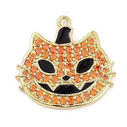 Настоящее золото 18K Стойки обшивки латунь кубического циркония подвески, без свинца и без кадмия, кошачье очарование, реальный 18 k позолоченный, 19.5x20x1.7 мм, отверстие : 1.2 мм