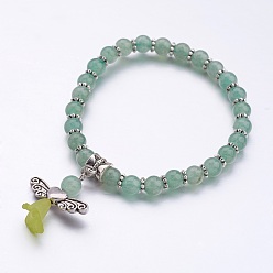 Зеленый Авантюрин Естественный зеленый авантюрин бисером растягивать шарм браслеты, с тибетскими бисером стиле и прозрачные акриловые бусины, матовые, ангел, зелёные, 2-1/8 дюйм (55 мм)