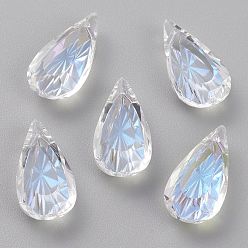 Лунный Свет Подвески из тисненого стекла со стразами, слеза, граненые, лунный свет, 20x10x5.5 мм, отверстие : 1.5 мм