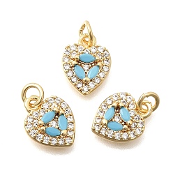 Настоящее золото 18K День святого валентина латунь микропаве подвески из фианита, сердце прелести, реальный 18 k позолоченный, 11x8.5x3 мм, отверстие : 2.5 мм