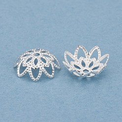 Серебро Латунные многолепестковые колпачки для бусинок, долговечный, цветок, серебряные, 10x3.5 мм, отверстие : 1.2 мм