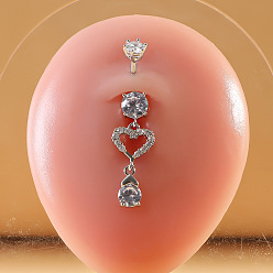 Сердце 316l хирургическая нержавеющая сталь микропаве прозрачный кубический цирконий пупочные кольца, цвет нержавеющей стали, сердце, длина стержня: 3/8"(10мм), штифты : 1.6 мм